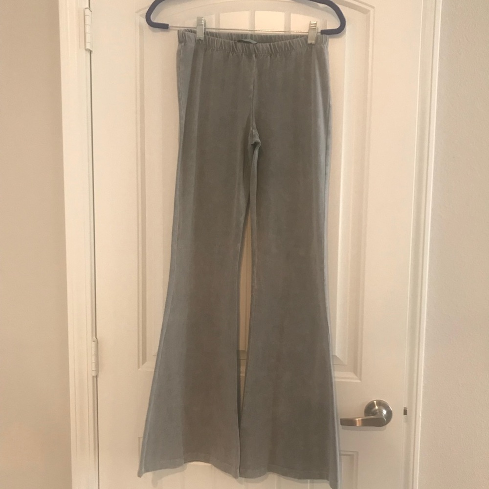 grey stretch flare pants